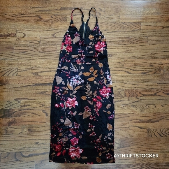 Venus brown velvet floral print dress - Picture 3 of 7